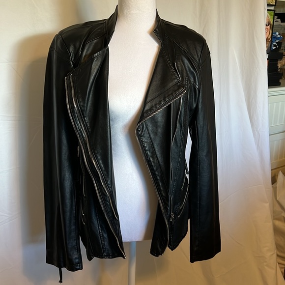 Leather faux black biker jacket tailored fit size XL - Picture 7 of 9